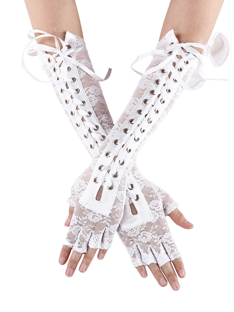 Halloween Punk Party Lace-Up Half Finger Gloves