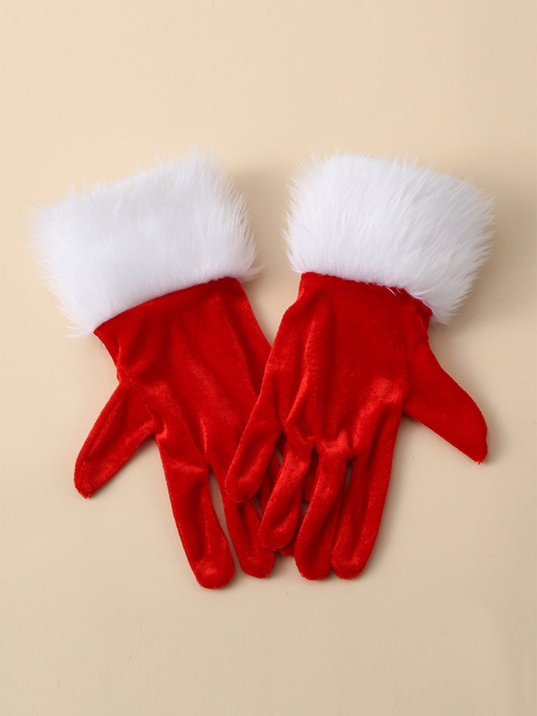 Christmas Velvet With White Fur Cuffs Gloves