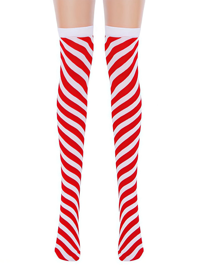 Red & White Striped Christmas Knee Socks