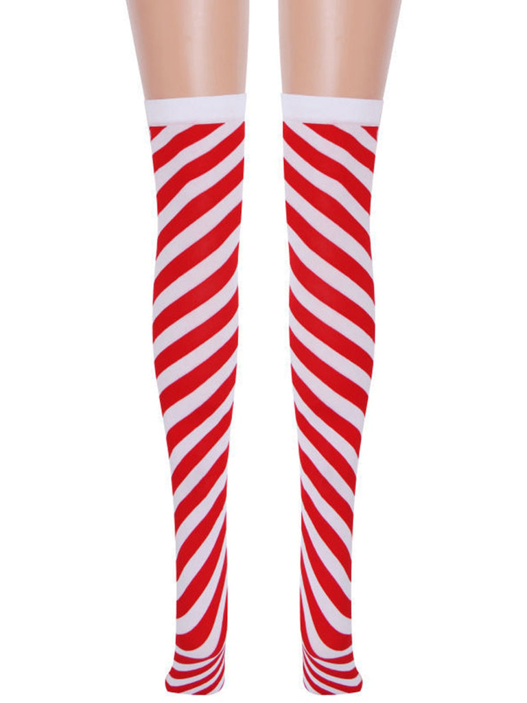 Red & White Striped Christmas Knee Socks