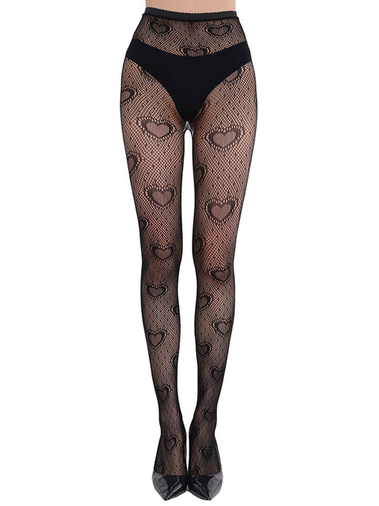 Retro Heart Pattern Thigh Stockings