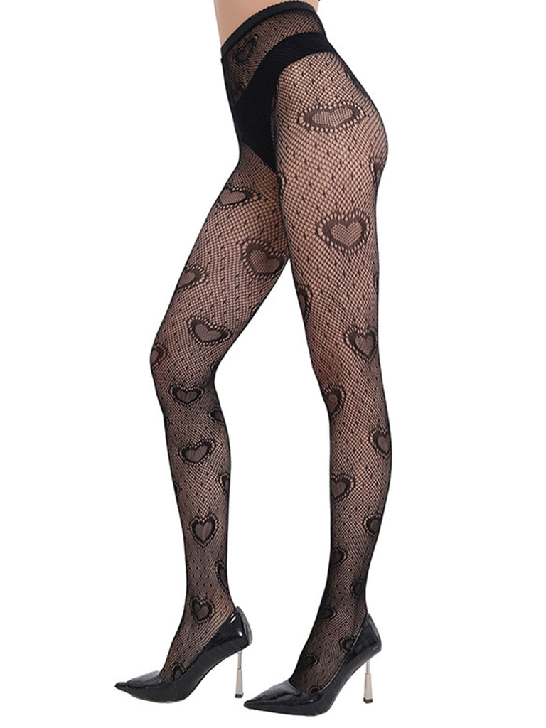 Retro Heart Pattern Thigh Stockings