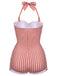 [Plus Size] Gingham 1950s Halter Bowknot One-piece Swimsuit