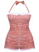 [Plus Size] Gingham 1950s Halter Bowknot One-piece Swimsuit