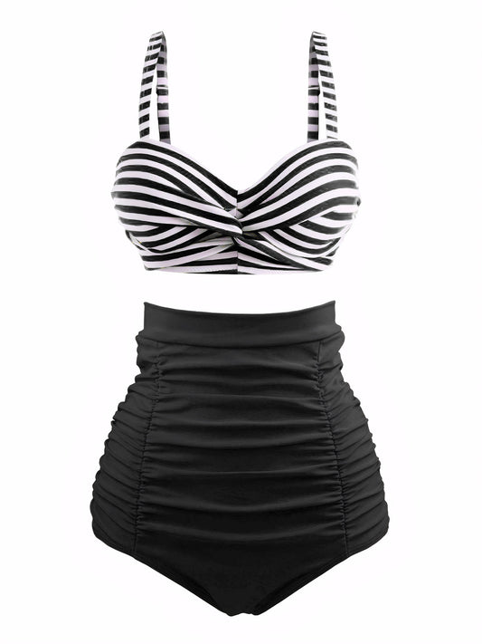 1940s Striped Colorblock Vintage Bikini Set