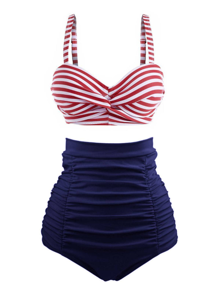 1940s Striped Colorblock Retro Bikini Set