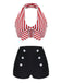 Red 1950s Retro Halter Stripes Bikini Set