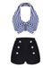 Blue 1950s Retro Halter Stripes Bikini Set