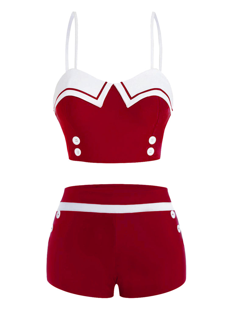 [Pre-Sale] Red 1950s Spaghetti Buttons Swimsuit