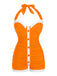 [Pre-Sale] Orange 1950s Pleated Halter Swimsuit