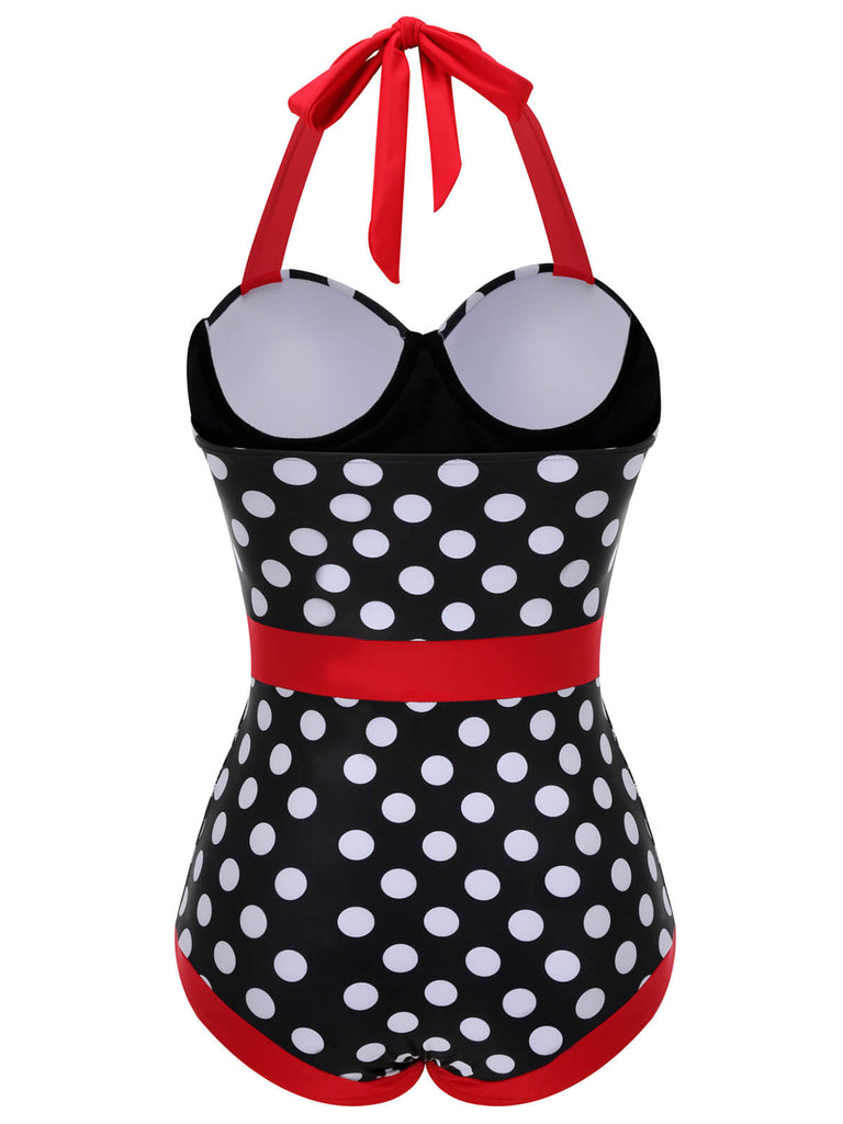 Black & Red 1950s Dots Halter Swimsuit