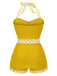 [Pre-Sale] Yellow 1940s Halter Patchwork One-piece Swimsuit