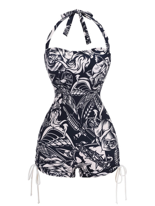 1940s Dark Comics Halter Swimsuit