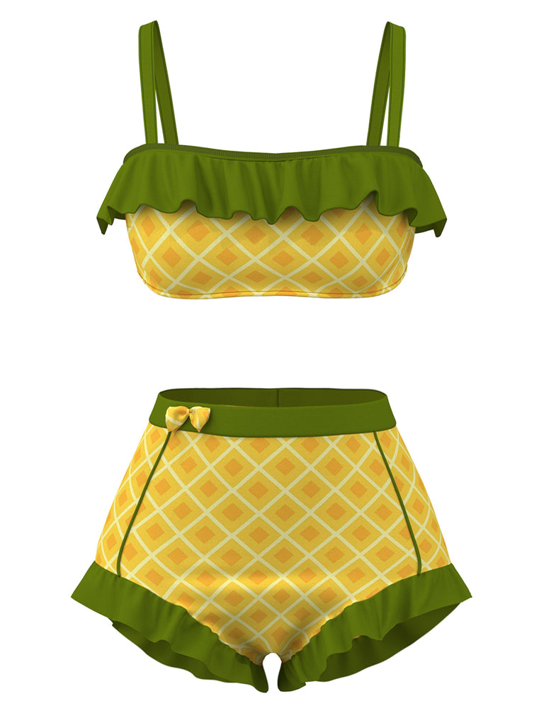 [Pre-Sale] Yellow 1950s Pineapple Ruffle Swimsuit