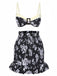 Black 1930s Flower Silhouette Ruffle Hem Swimsuit