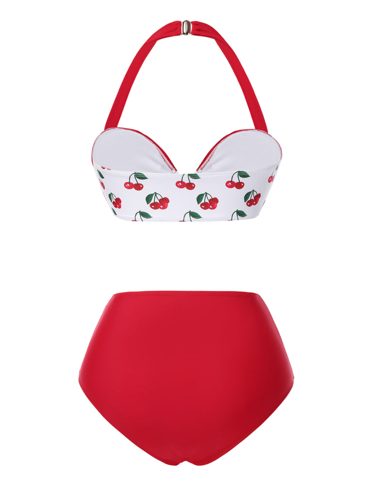 [Pre-Sale] Red 1950s Halter Ruffle Cherry Bikini Set