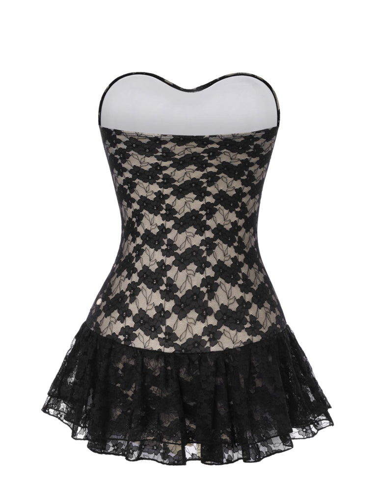 [Pre-Sale] Black 1960s Lace Bandeau One-Piece Swimsuit