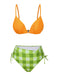 [Pre-Sale] Orange & Green 1930s Pleated Plaid Bikini Set