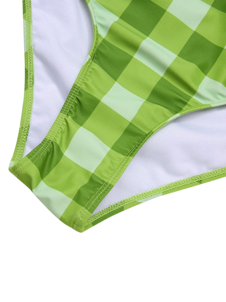 [Pre-Sale] Orange & Green 1930s Pleated Plaid Bikini Set