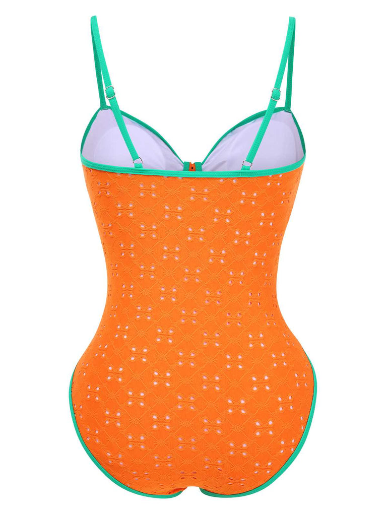 1960s Strap Contrast Trim One-Piece Swimsuit