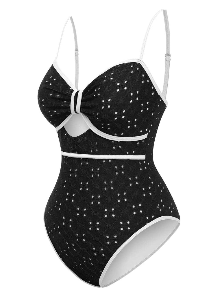 1960s Strap Contrast Trim One-Piece Swimsuit