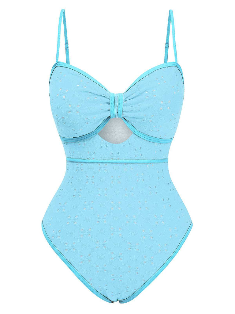 1960s Strap Contrast Trim One-Piece Swimsuit