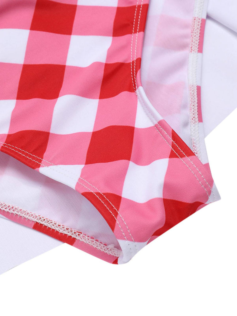 [Pre-Sale] Red 1970s Gingham Plaid Pleated Tankini Set
