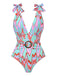 1970s Psychedelic Chevron Deep V-Neck Swimsuit