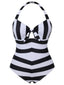 [Pre-Sale] [Plus Size] Black & White 1950s Barbie Striped Halter One-Piece Swimsuit