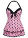 [Plus Size] Pink 1940s Polka Dots Hater Swimsuit