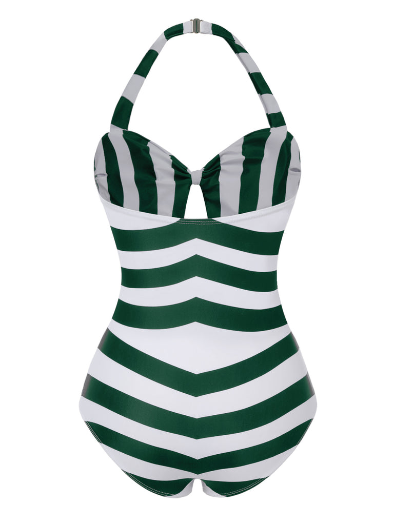 Black & White 1950s Barbie Stripes Halter Swimsuit