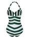 [Pre-Sale] Green & White 1950s Stripes Halter Swimsuit