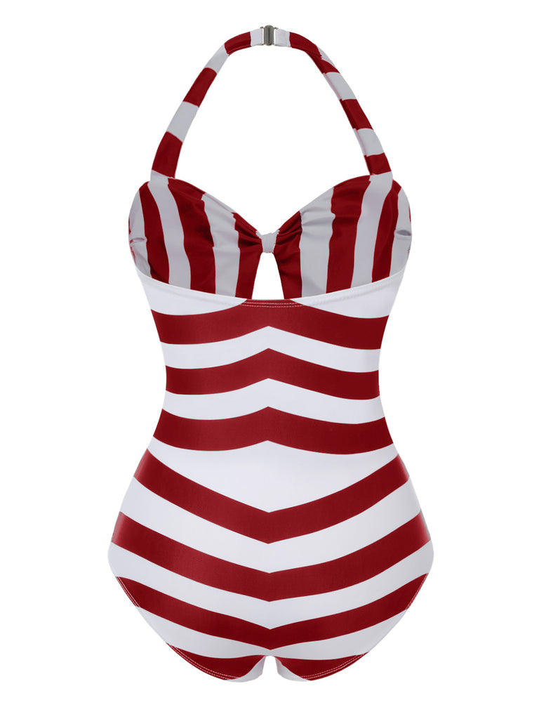 [Pre-Sale] Red & White 1950s Barbie Stripes Halter Swimsuit