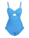 Blue 1950s Solid Ruched Swimsuit