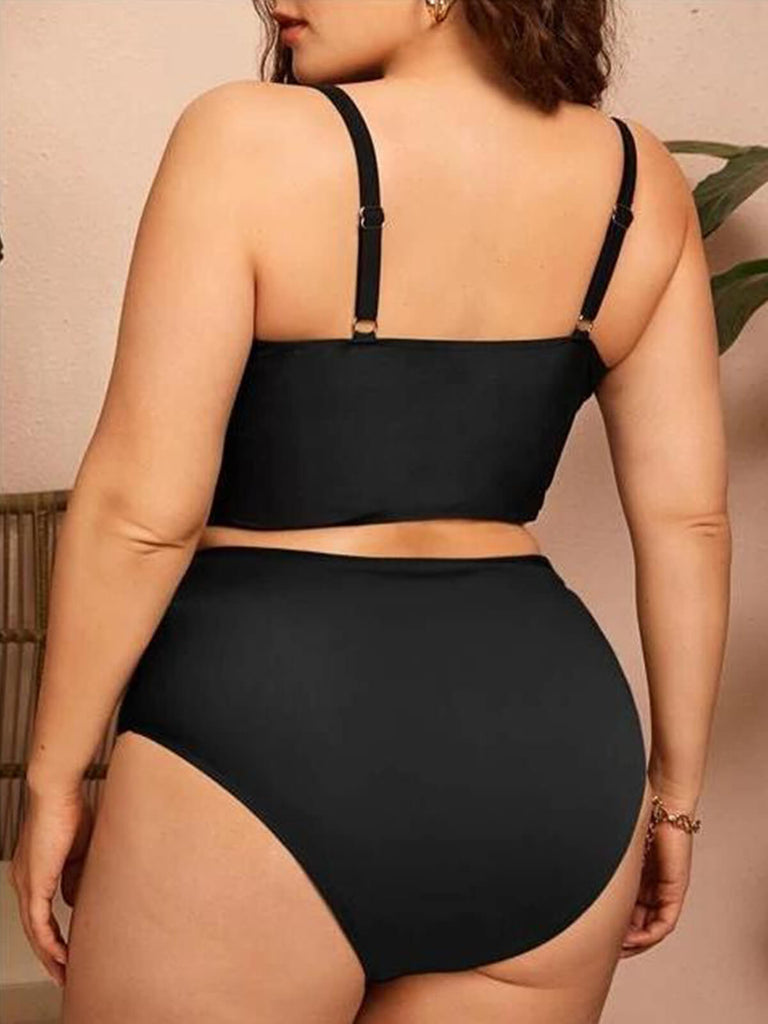 [Plus Size] 1950s Solid Spaghetti Straps Bikini