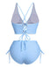 Blue 1950s Spaghetti Strap Plaids Swimsuit