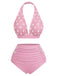 Pink 1950s Polka Dot Halter Separate Swimsuit