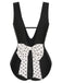 Black 1950s Polka Dot V-Neck Bow Swimsuit
