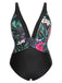 [Plus Size] Multicolor 1960s V-Neck U-Back Swimsuit