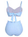 Blue 1950s Striped Heart Button Swimsuit