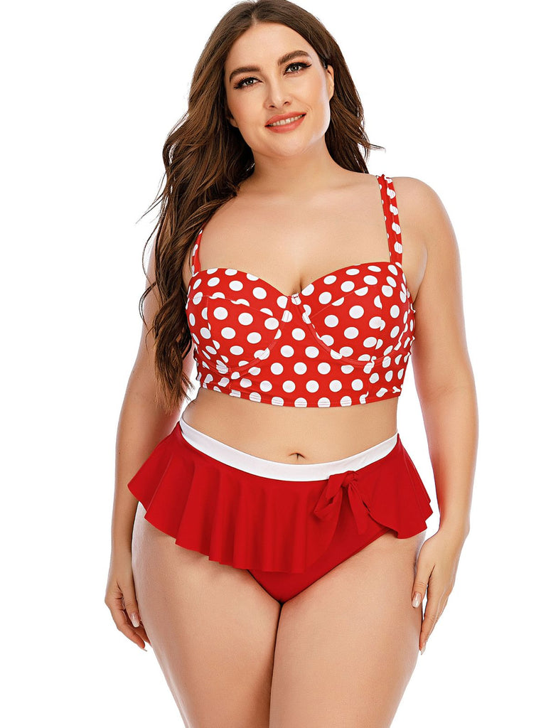 [Plus Size] 1930s Polka Dot Suspender Swimsuit Set