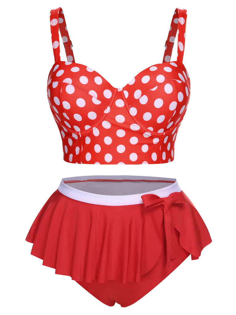 [Plus Size] 1930s Polka Dot Suspender Swimsuit Set | Retro Stage