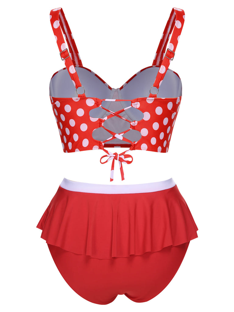 [Plus Size] 1930s Polka Dot Suspender Swimsuit Set