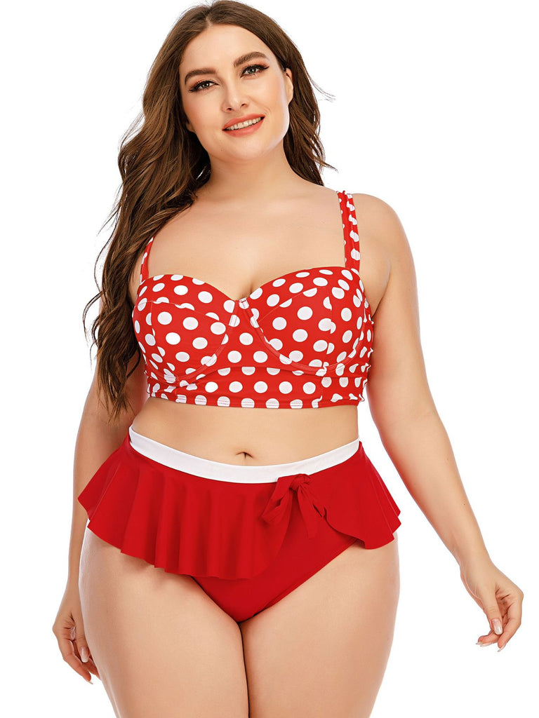 [Plus Size] 1930s Polka Dot Suspender Swimsuit Set