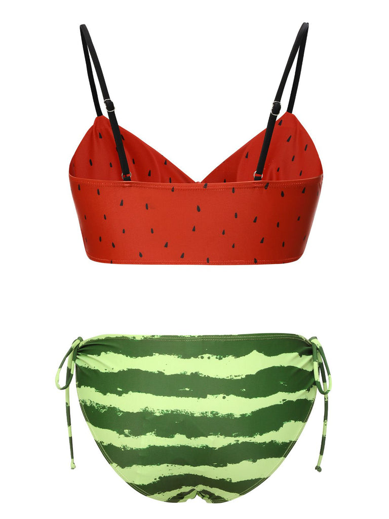 Red 1950s Watermelon Suspender Bikini Set