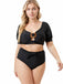 [Plus Size] Black 1960s Solid Hollow Puff Swimsuit