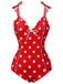 Red 1950s Polka Dot Shoulder Tie Swimsuit