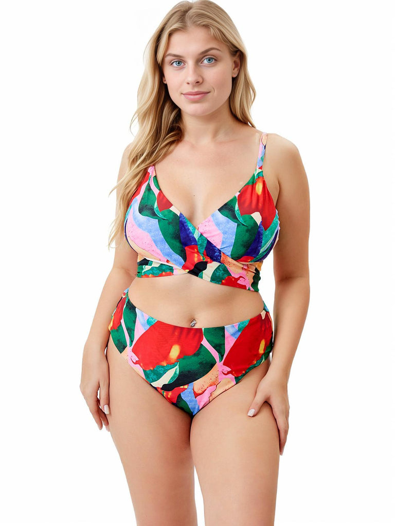 [Plus Size] 1930s Tropical Print Wrap Swimsuit & Cover Up