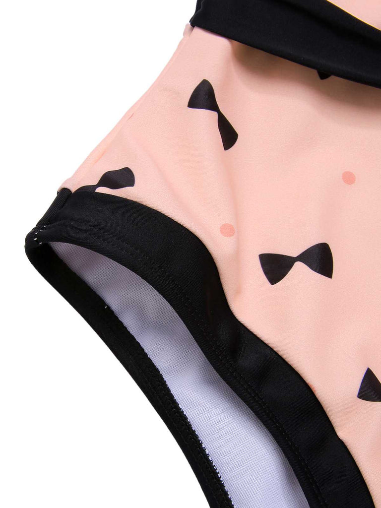 Pink 1950s Bow Polka Dots Print One-Piece Swimsuit