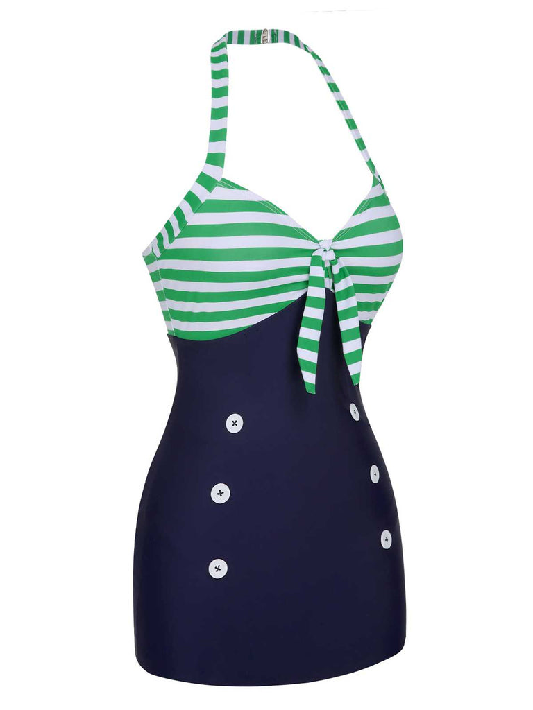 1960s Halter Strips Buttoned One-Piece Swimsuit